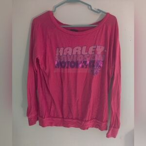 Harley-Davidson Women's Long Sleeve Shirt Size Small Hot Pink Metallic Logo Bike